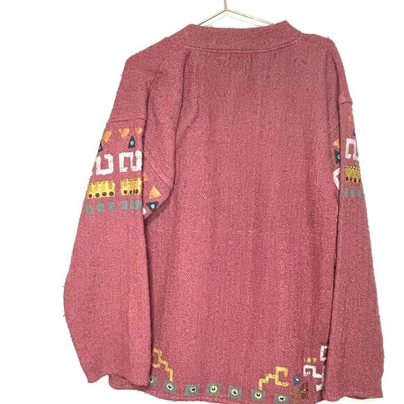 Handmade Aztec Painted Dusty Rose V-Neck Long Sleeve Sweater size Large - Picture 4 of 6